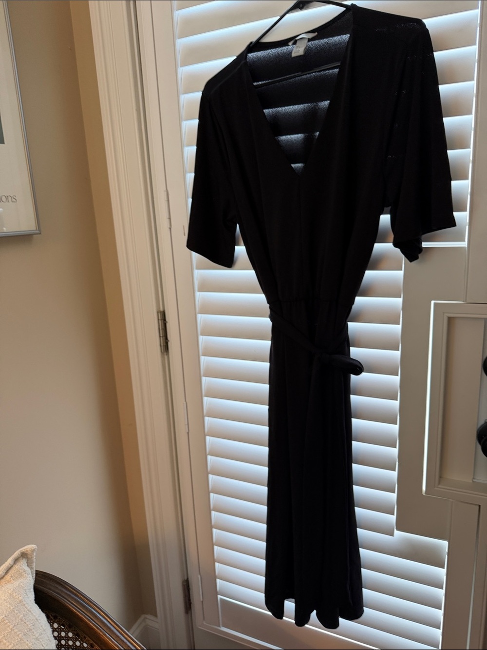 H&M Black Midi Wrap Dress with Tie Waist